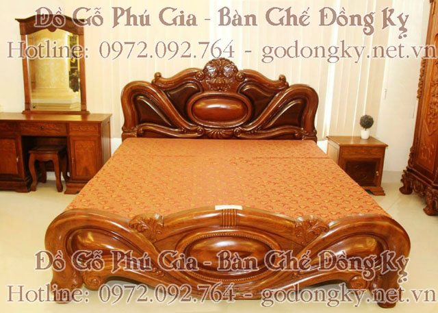 bộ giường ngủ giả cổ đồ gỗ đồng kỵ phú gia